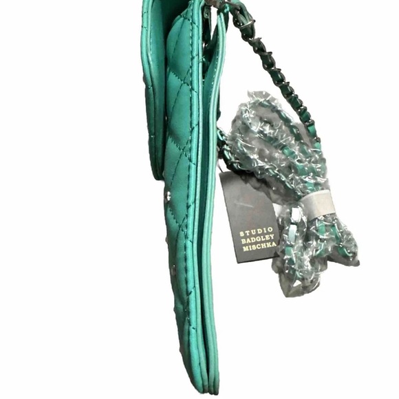 Badgley Mishka Teal Vegan Leather Crossbody Bag Purse Phone Case with Studs - Picture 8 of 9